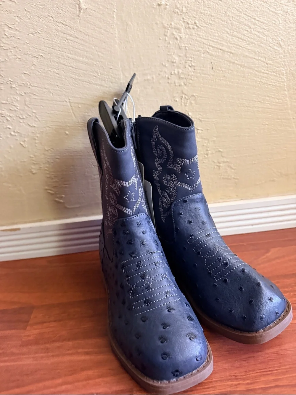 PAWZ Kids Black Western Cowboy Boots with Embossed Stitching